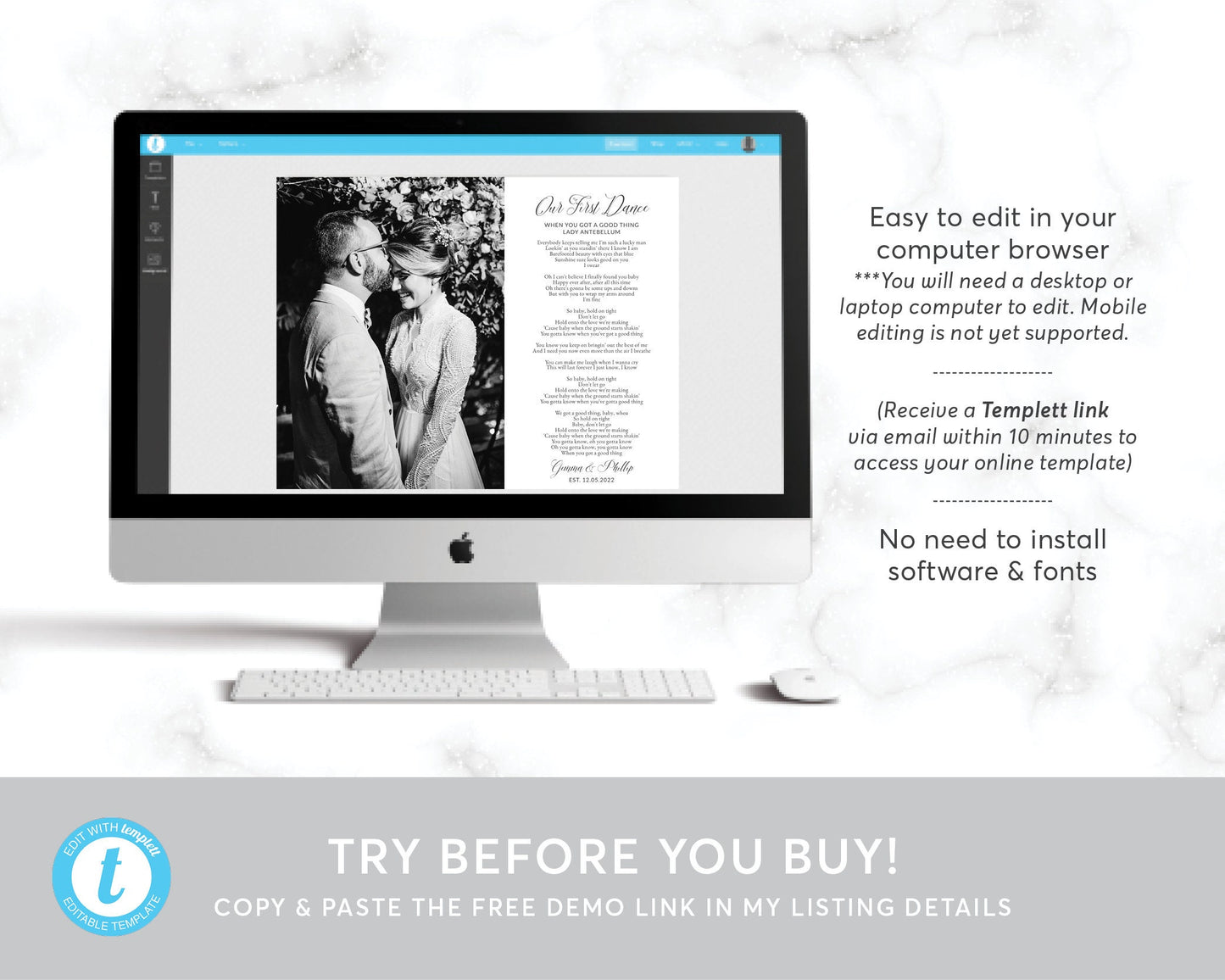 Editable Custom Wedding Song Lyrics Template, Our First Dance Print, Wedding Memory Keepsake, First 1st Anniversary Wedding Photo Gift