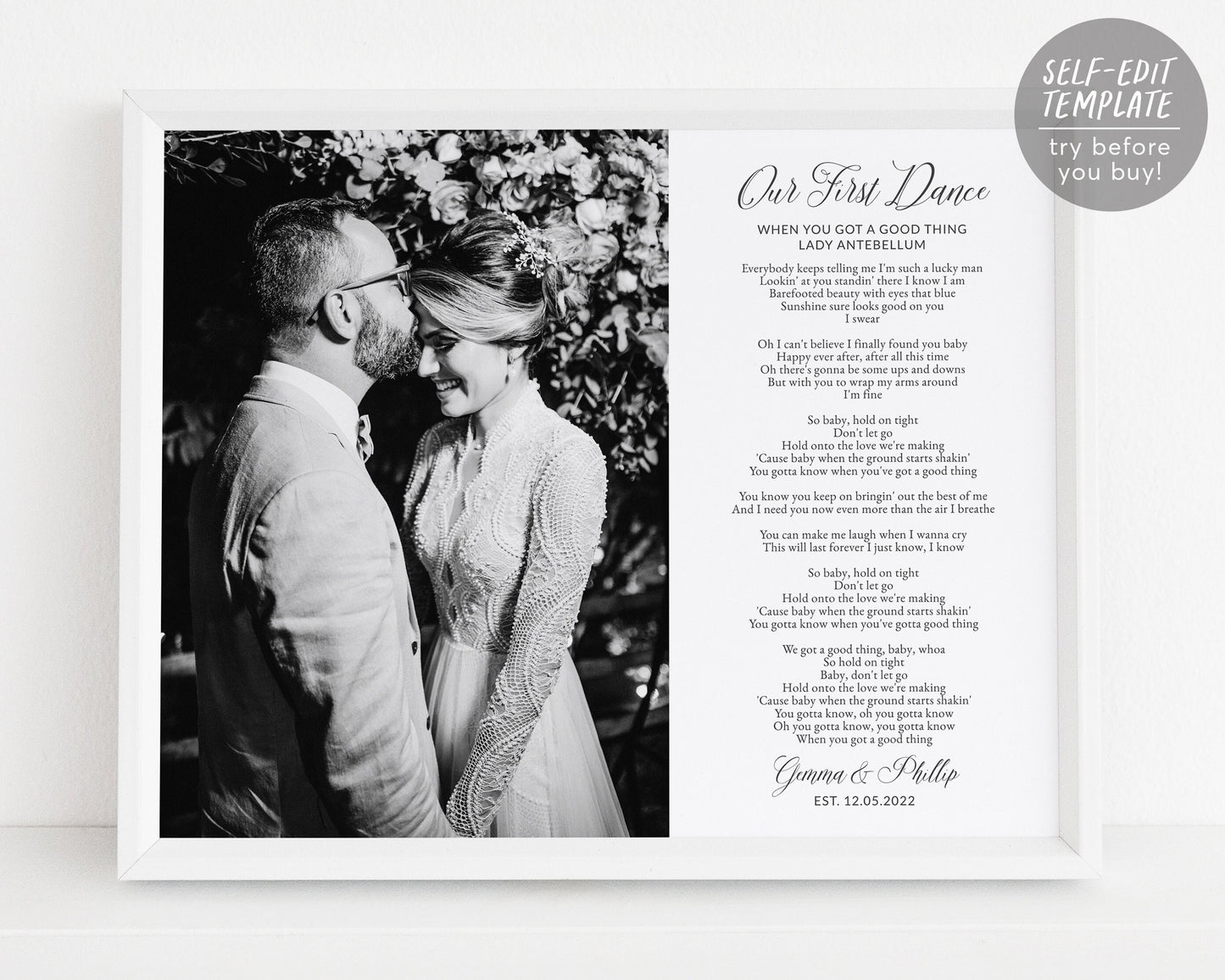 Editable Custom Wedding Song Lyrics Template, Our First Dance Print, Wedding Memory Keepsake, First 1st Anniversary Wedding Photo Gift