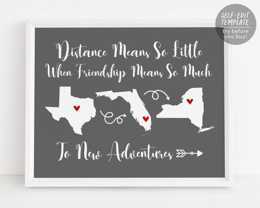 Editable Long Distance Friendship Gift Template, Best Friends Moving Leaving, New Adventures Cross Country, 3 States, Going Away for Family