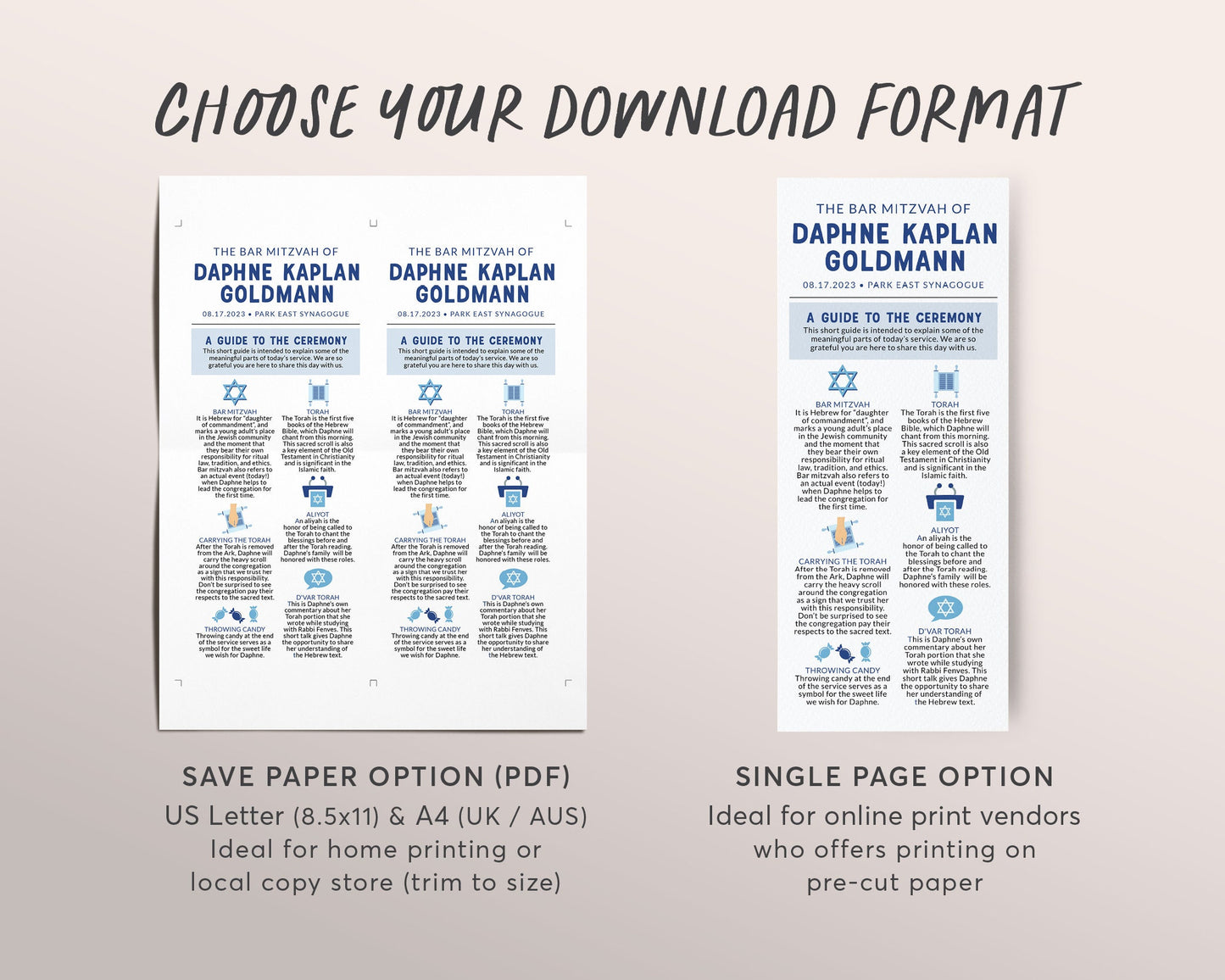 Editable Jewish Bar or Bat Mitzvah Program Infographic Template, Unique Modern Mitzvah Itinerary Timeline Ceremony, Hotel Welcome Bag Note