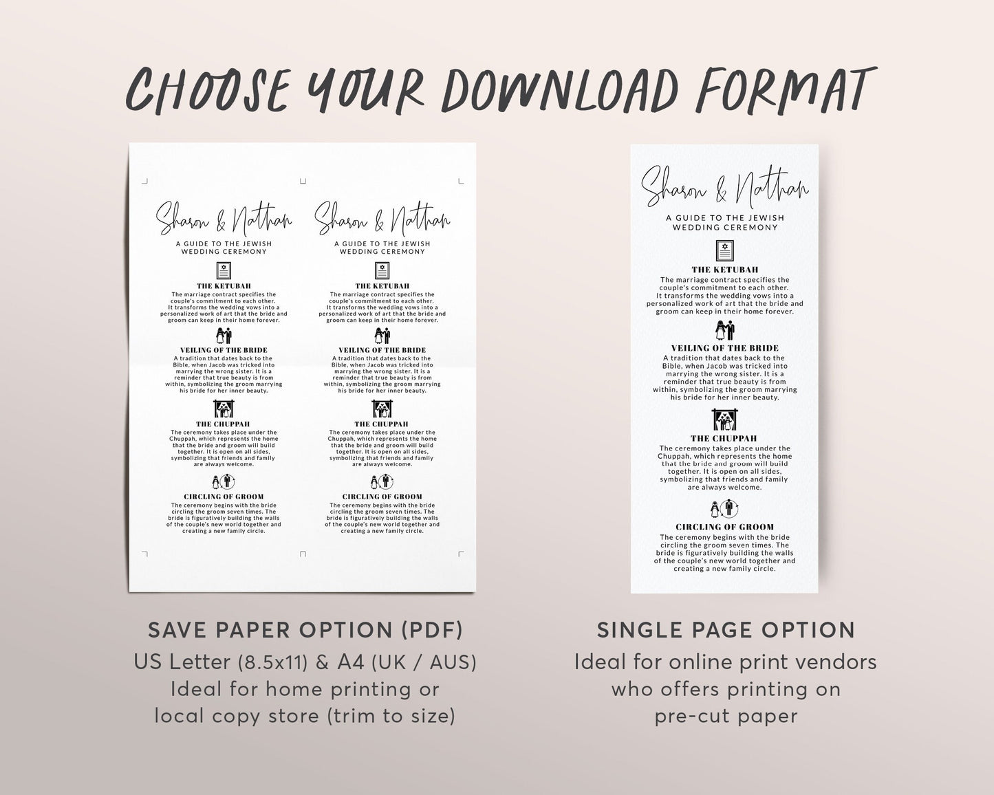 Editable Jewish Minimalist Wedding Program Template, Jewish Explanation, Judaica Icons, Long Wedding Program, Religious Program Guide