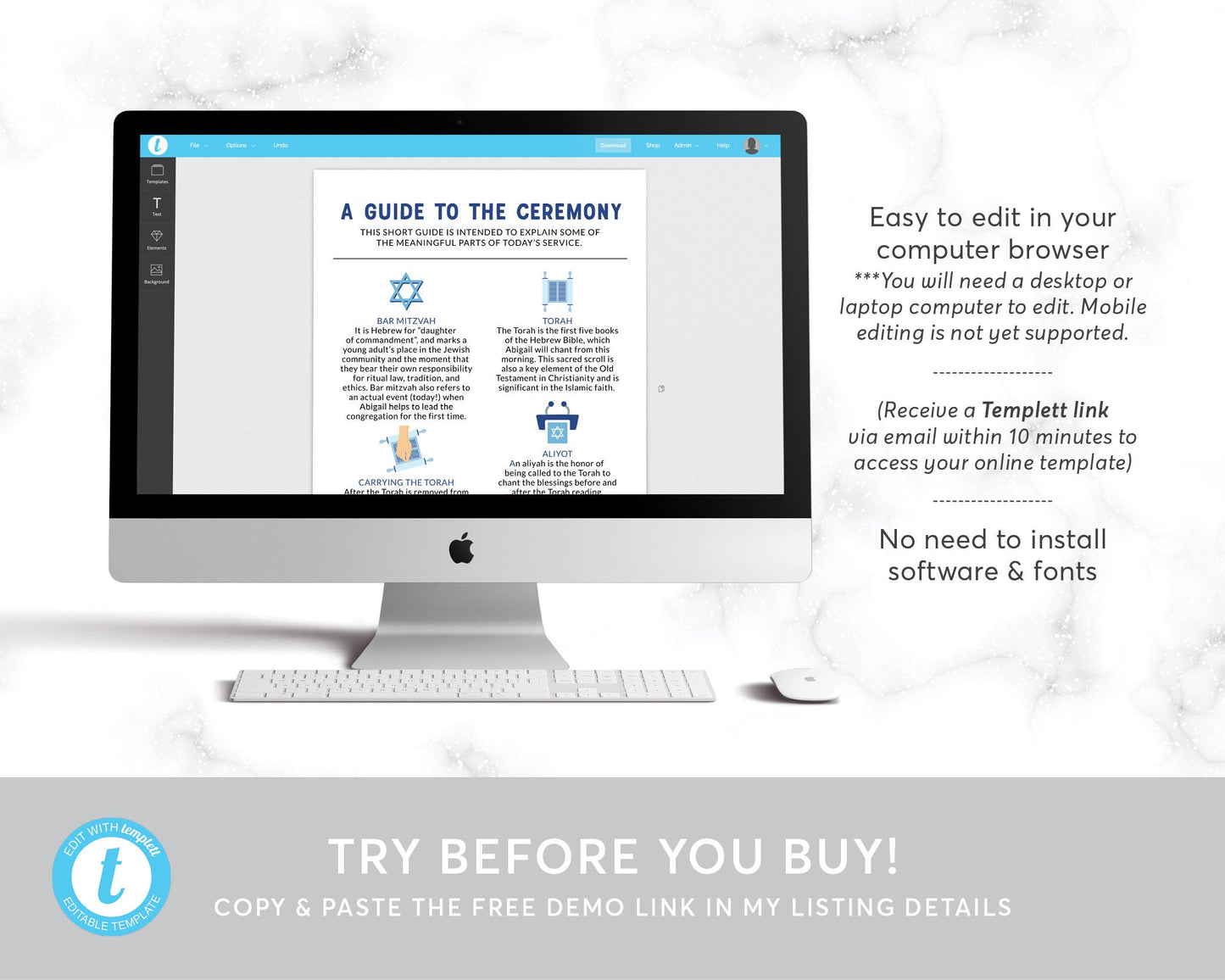 Editable Jewish Bar or Bat Mitzvah Bifold Program Infographic Template, Modern Mitzvah Itinerary Timeline Booklet, Hotel Welcome Bag Note