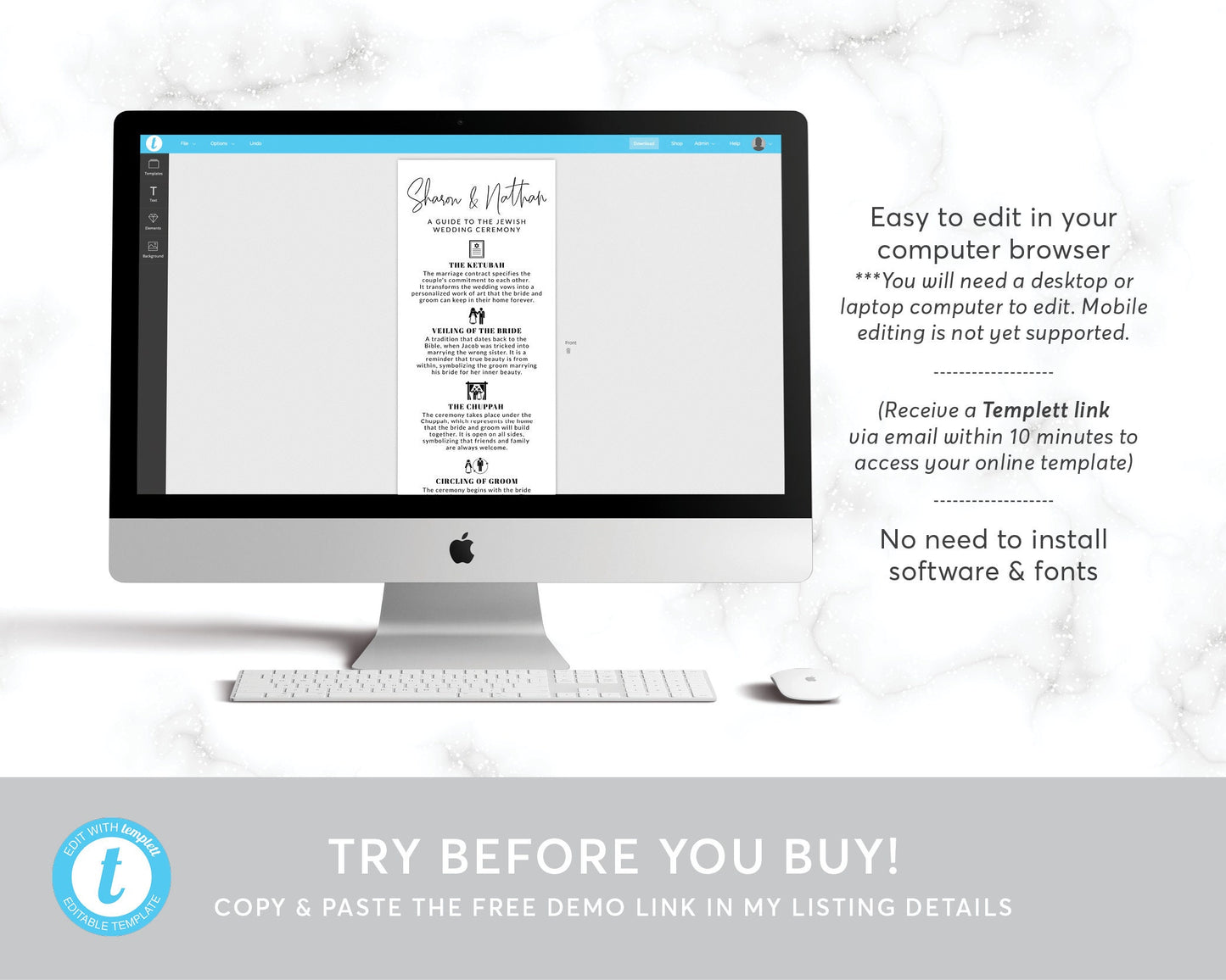 Editable Jewish Minimalist Wedding Program Template, Jewish Explanation, Judaica Icons, Long Wedding Program, Religious Program Guide