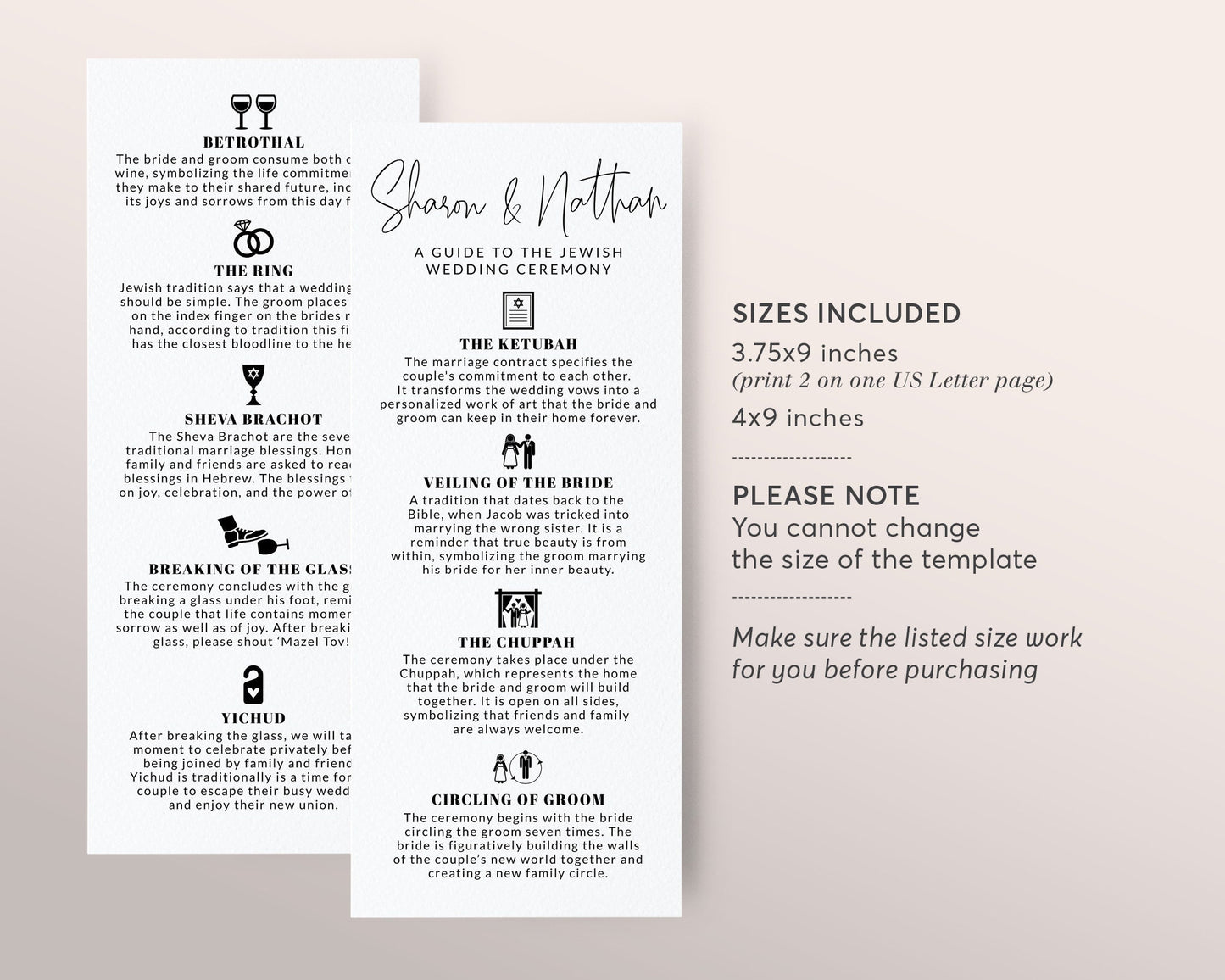 Editable Jewish Minimalist Wedding Program Template, Jewish Explanation, Judaica Icons, Long Wedding Program, Religious Program Guide