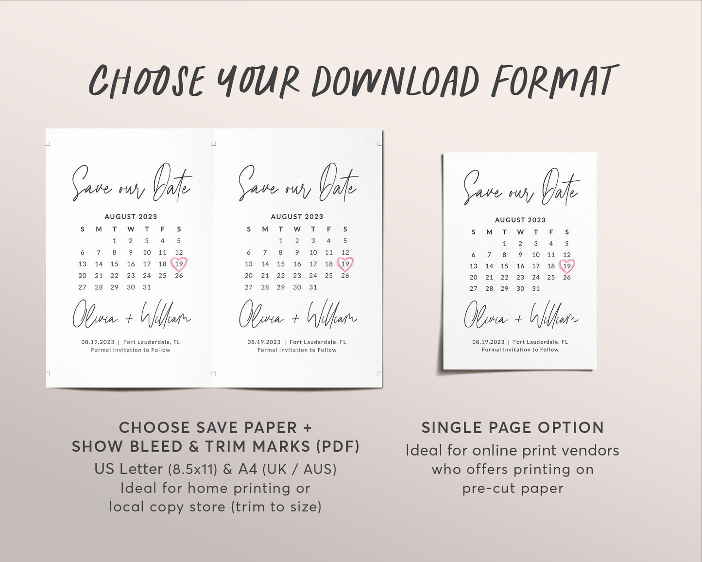Calendar Save the Date Editable Template, Modern Simple Minimalistic Modern Invitation, Heart Marker Save Our Date Invite Printable