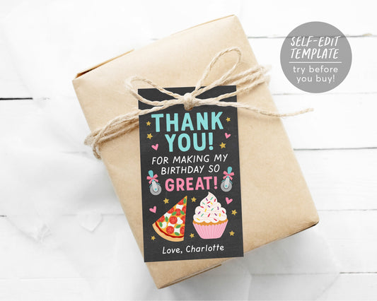 Editable Pizza and Cupcakes Thank You Tags Template, Favor Tag Baking Birthday, Kids Cooking Party, Little Chef Tags, Girl Birthday Decor
