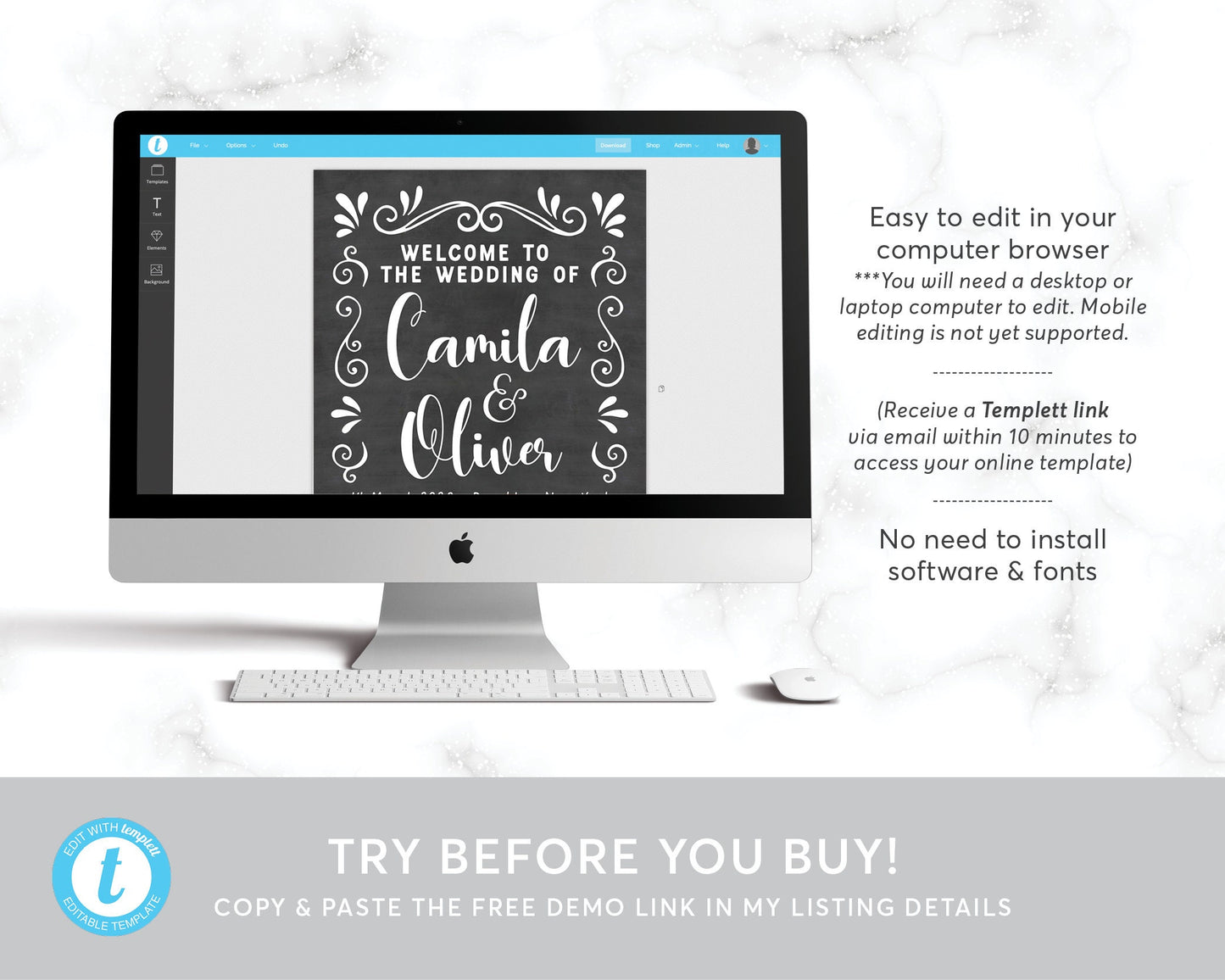 Editable Wedding Chalkboard Welcome Sign Template, Rustic Barn Reception Ceremony Poster Signage, Custom Wedding Decor Hashtag Printable