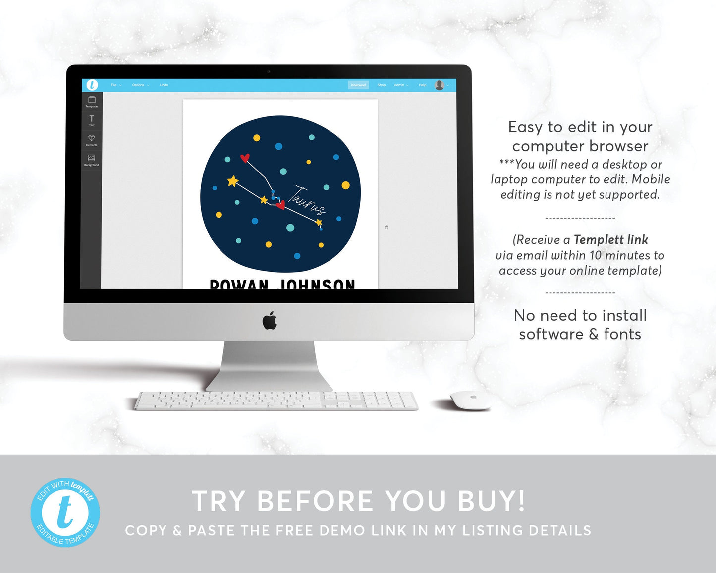 Taurus Zodiac New Baby Gift Editable Template, Astrological Star Sign, Constellation Art Print, Astrology Nursery Wall Decor Printable