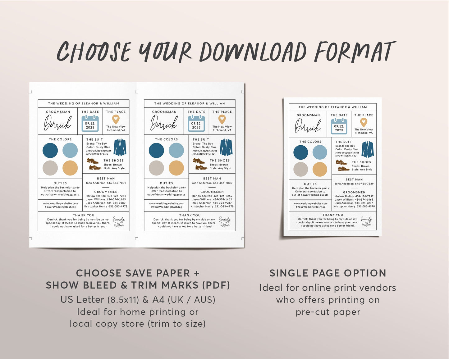 Groomsman Info Card Editable Template, Groomsmen Expectations Info Proposal Card, Best Man Information Card, Minimalist Modern Infographic