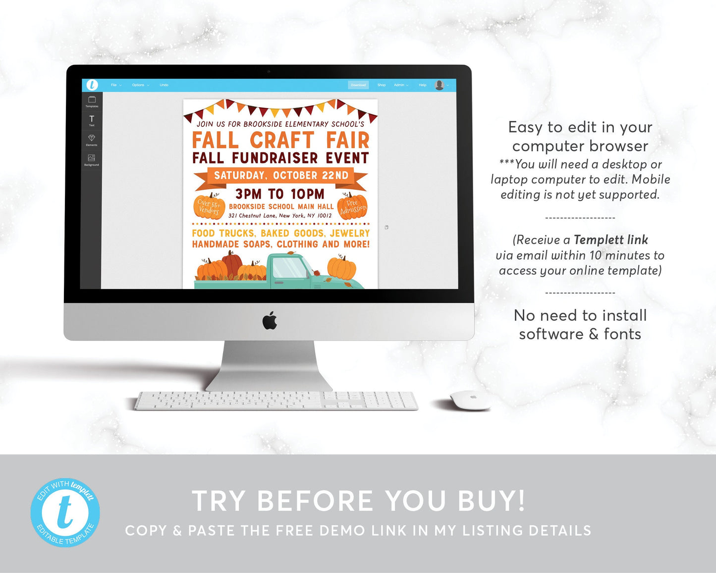 Fall Festival Harvest Flyer Editable Template, Fall Craft Fair Market, Community Church School Fundraiser Event, Autumn Festival, Pumpkins