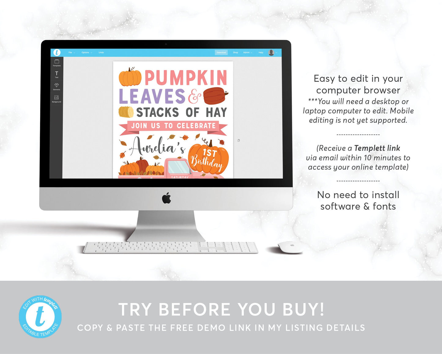 Fall Pumpkin Truck Birthday Invitation Editable Template, Girl Pink Fall Harvest Truck Party, Autumn 1st First Birthday Invite, Patch Evite