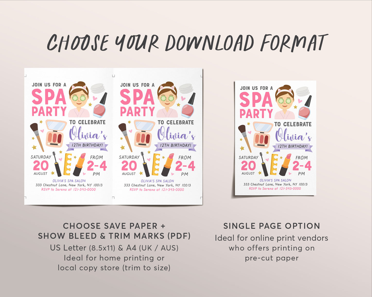 Spa Party Invitation Editable Template, Makeup Party Facial Mani Pedi Girls Spa Day Glam Makeup Nail Salon Birthday Invite, Tween Printable