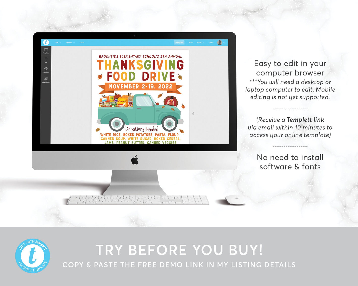 Fall Food Drive Flyer Invitation Editable Template, Thanksgiving Food Drive Poster, Food Bank Donation Church Charities, PTA PTO Printable