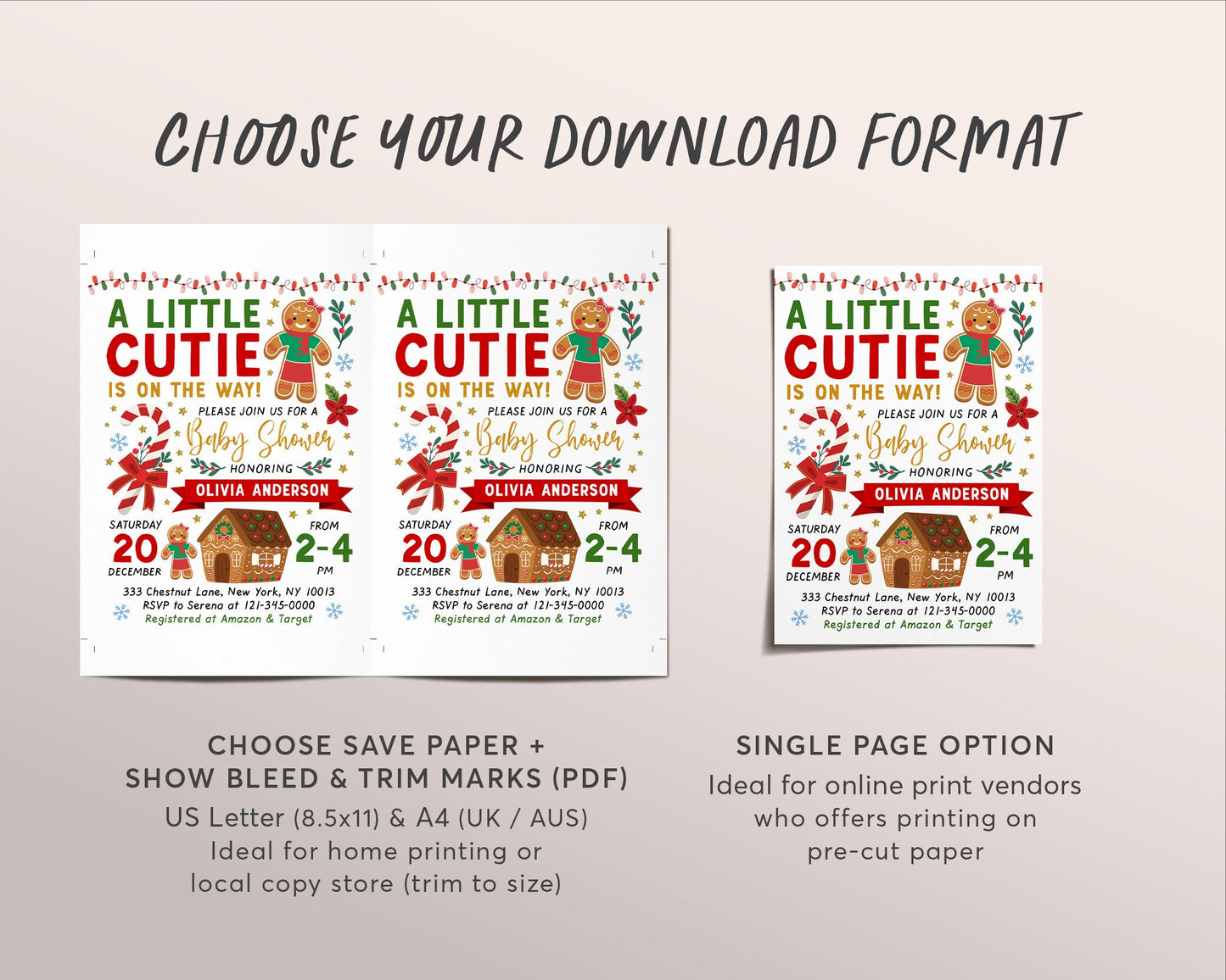 Gingerbread GIRL Baby Shower Invitation Editable Template, A Little Cutie is on the Way, Christmas Xmas Gingerbread House Invite