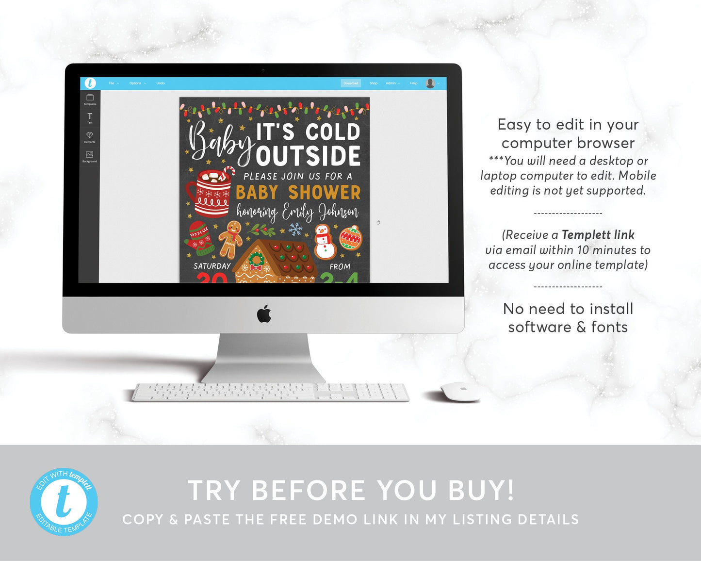 Baby Its Cold Outside Baby Shower Invitation Editable Template, Christmas Winter Baby Sprinkle Invite Printable, Xmas Holiday Baby Shower