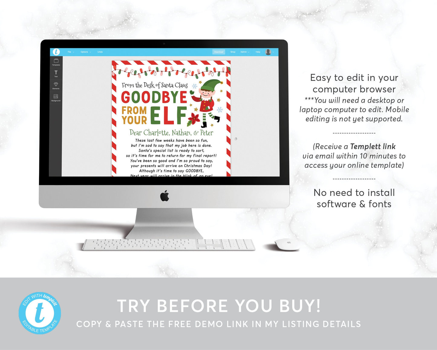 Goodbye Letter from Elf Editable Template, End of Christmas Farewell Note from Elf, Christmas , Choose Your Elf Girl or Boy