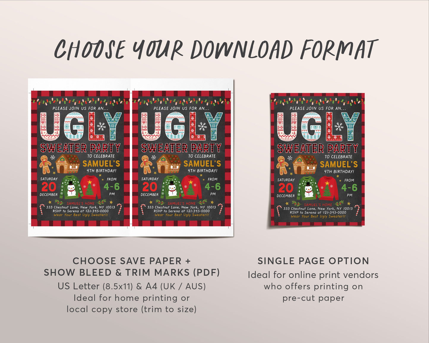 Ugly Sweater Birthday Invitation Editable Template, Christmas Ugly Sweater Contest Invite, Xmas Holiday Merry Little Christmas Party