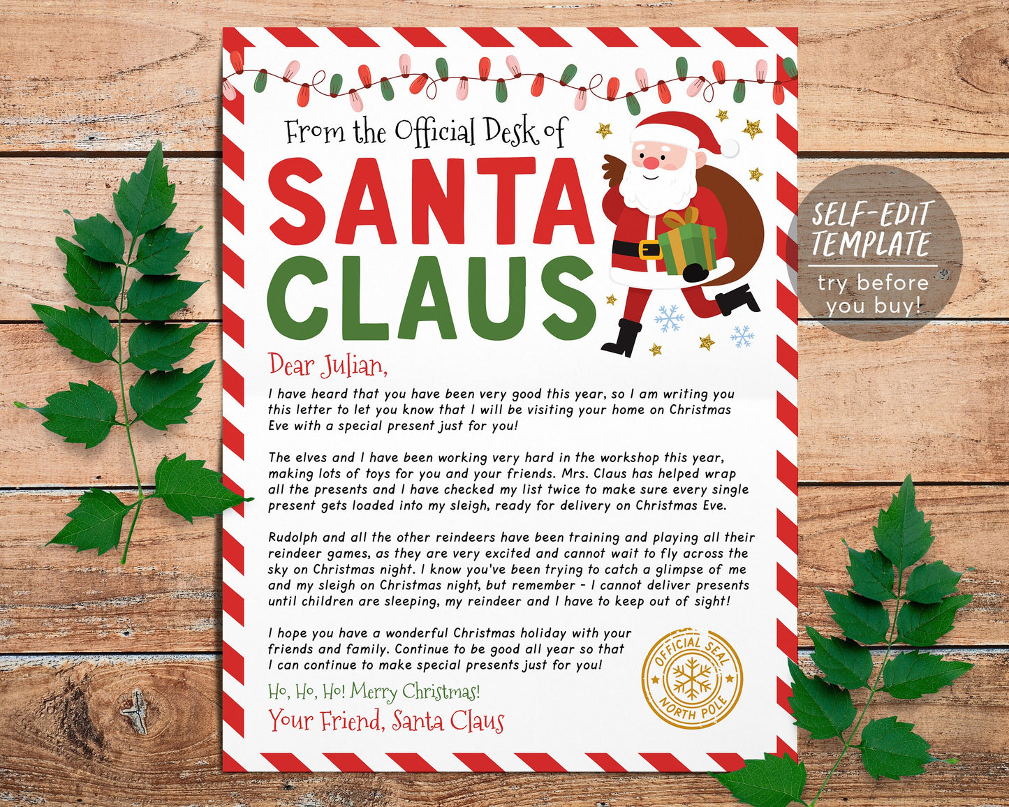 BUNDLE Approved Letter from Santa, Santa's Nice List Certificate Editable Template, Personalized Santa Letter Certificate Instant Download