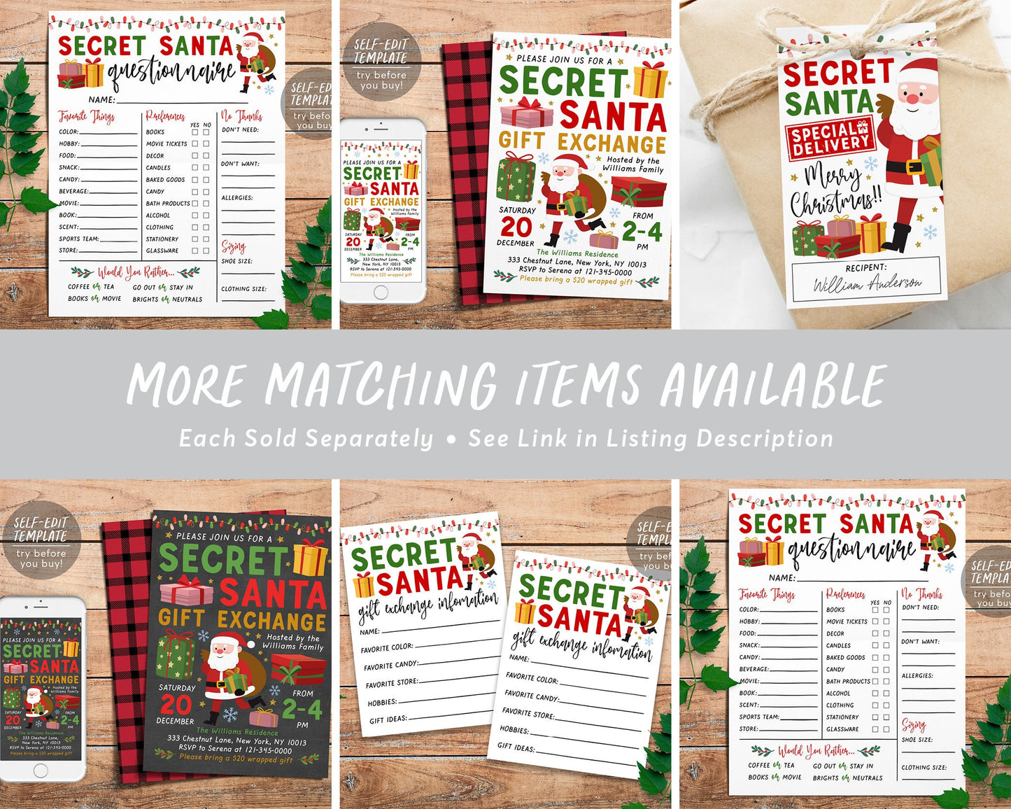 Secret Santa Gift Exchange Invitation Editable Template, Holiday Christmas Xmas Gift Swap Party for Children Kids Adults Printable Evite