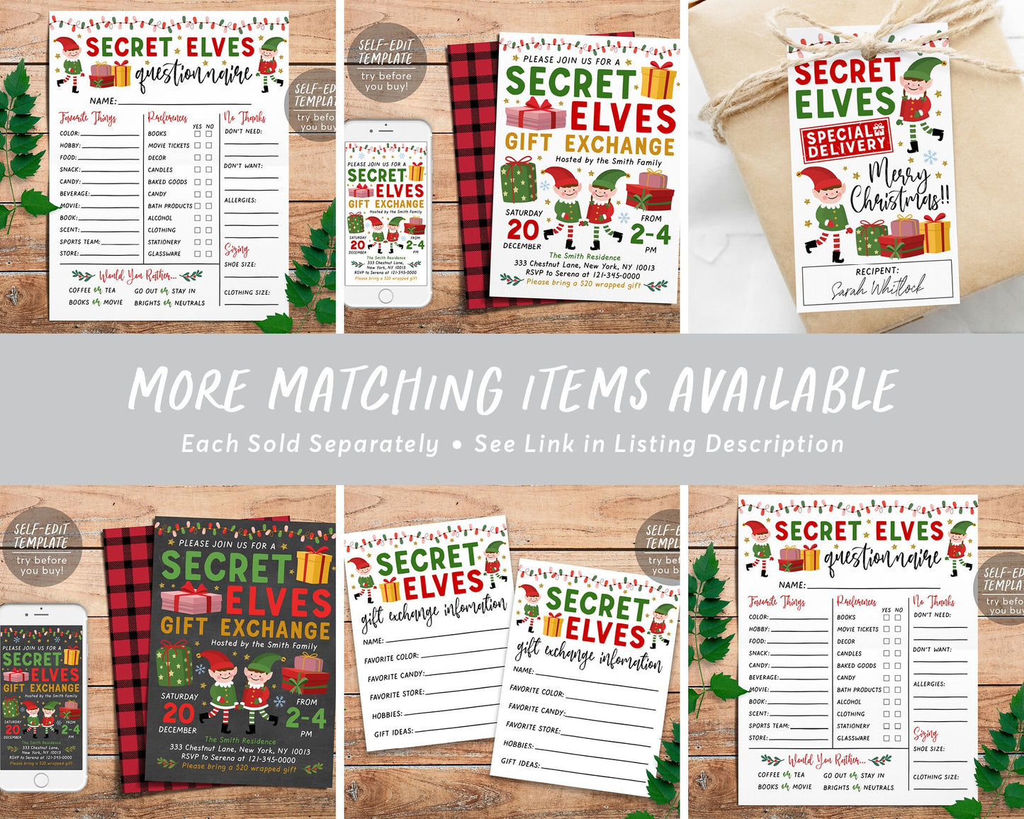 Secret Elves Gift Exchange Cards Editable Template, Secret Elf Santa Holiday Christmas Exchange Forms Questionnaire, Work Secret Santa Games