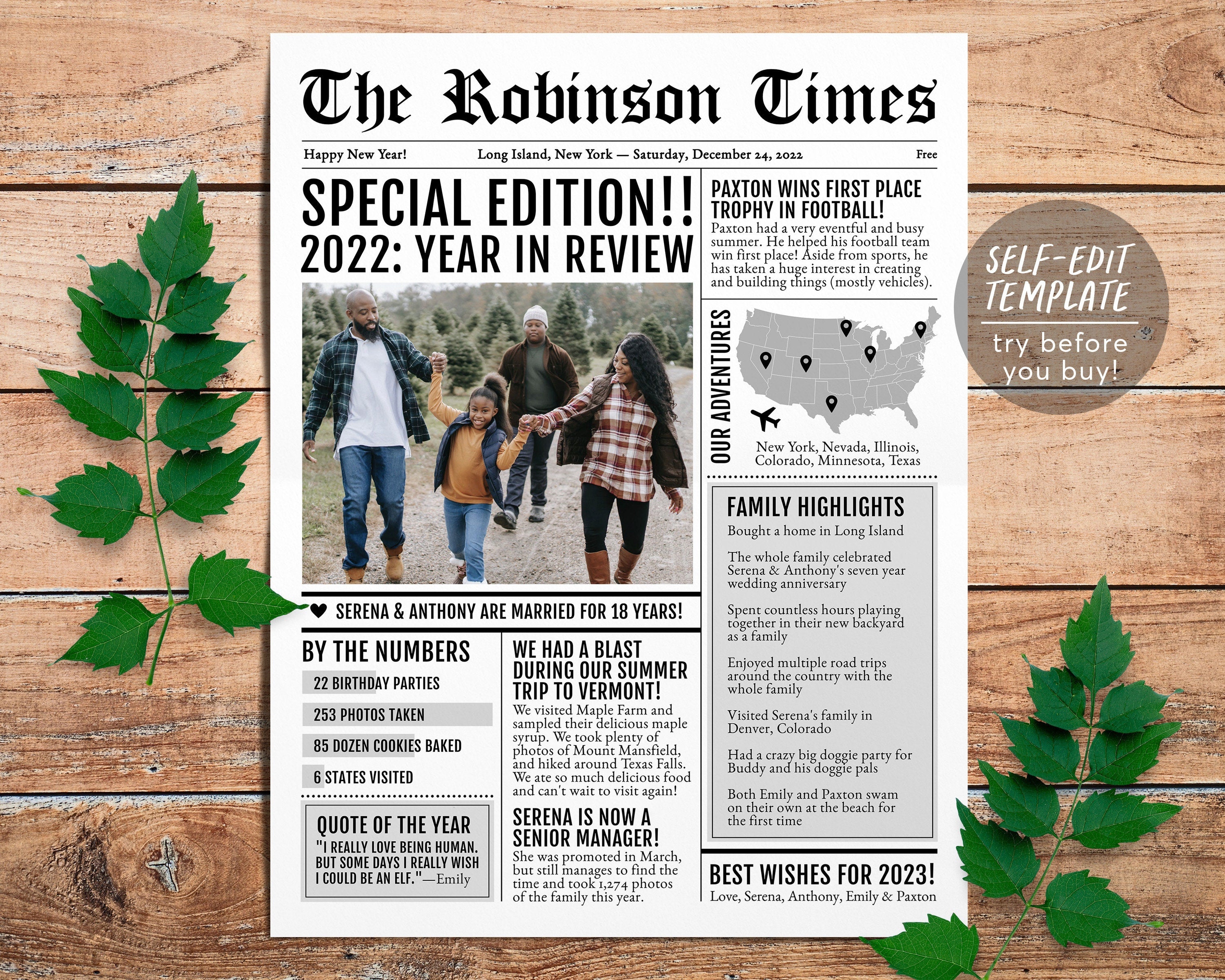 Year In Review Family Newspaper Editable Template, Newsletter Family U Year In Review Family Newspaper Editable Template, Newsletter Family U