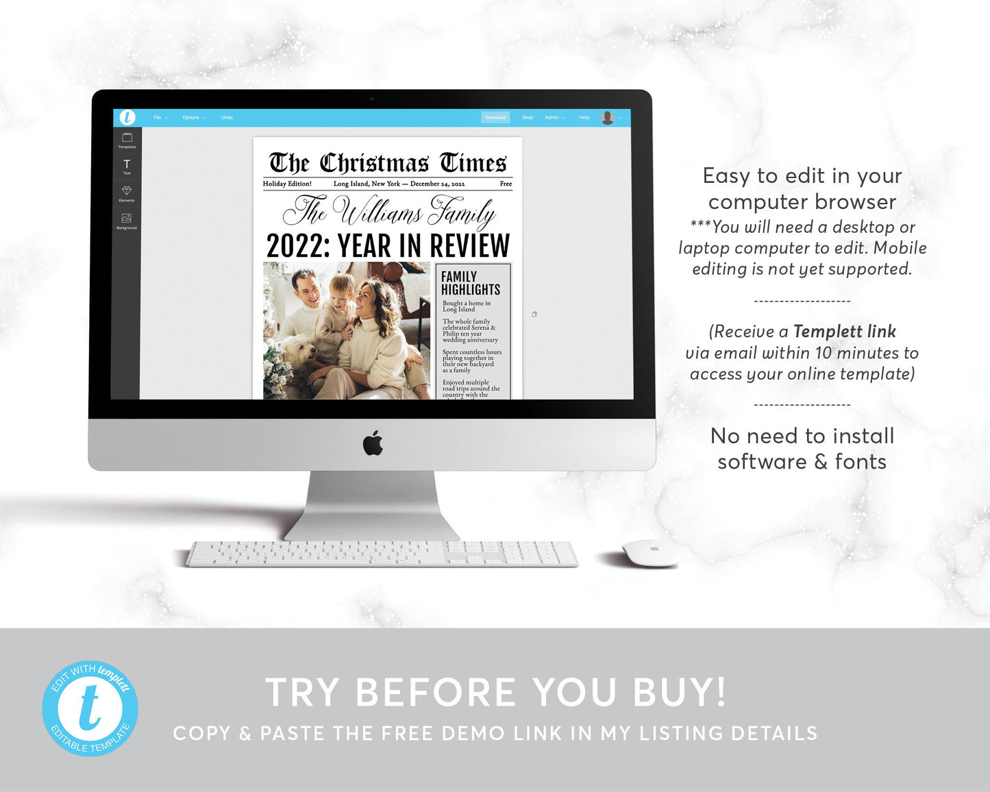 Mini 5x7 Christmas Family Newspaper Editable Template, Year In Review Newsletter Family Update Christmas Post, Holiday Xmas Letter Photo