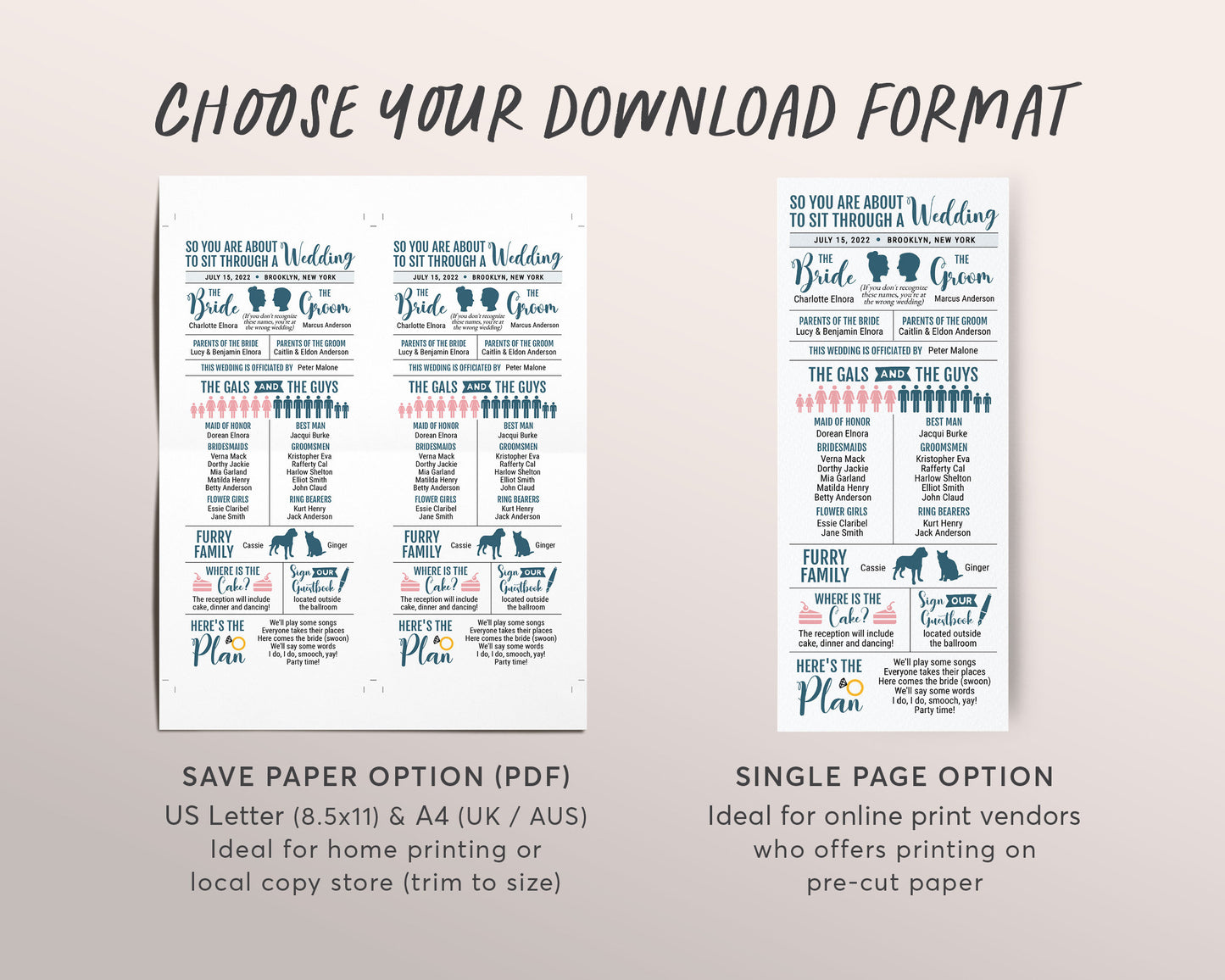 Infographic Wedding Program Editable Template, Long Reception Program, Funny Wedding Program Printable, Unique Modern Fun Ceremony Program