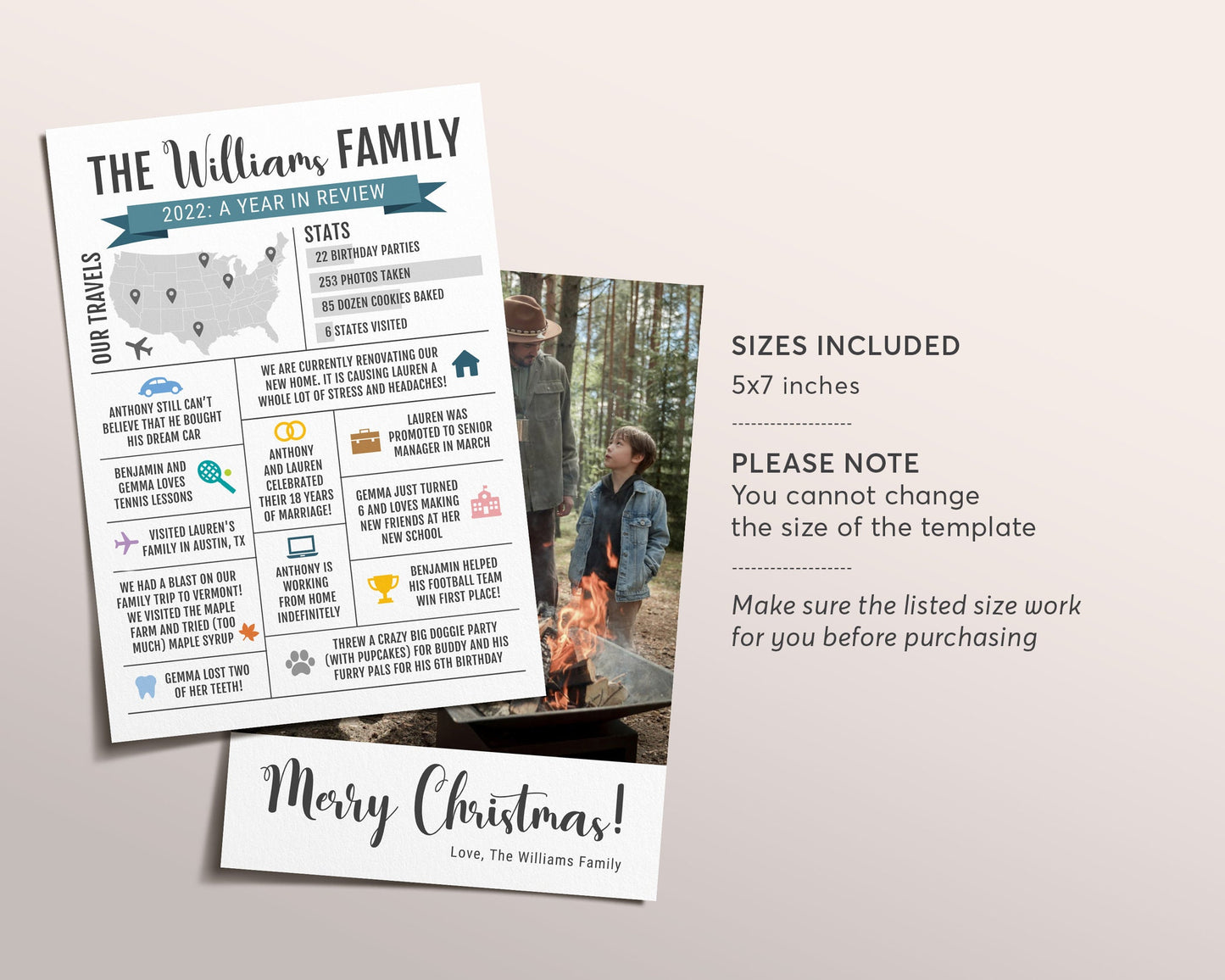 Year In Review Infographic Christmas Card  Editable Template, Modern New Year Card Photo Holiday Card, Year at a Glance Family Update