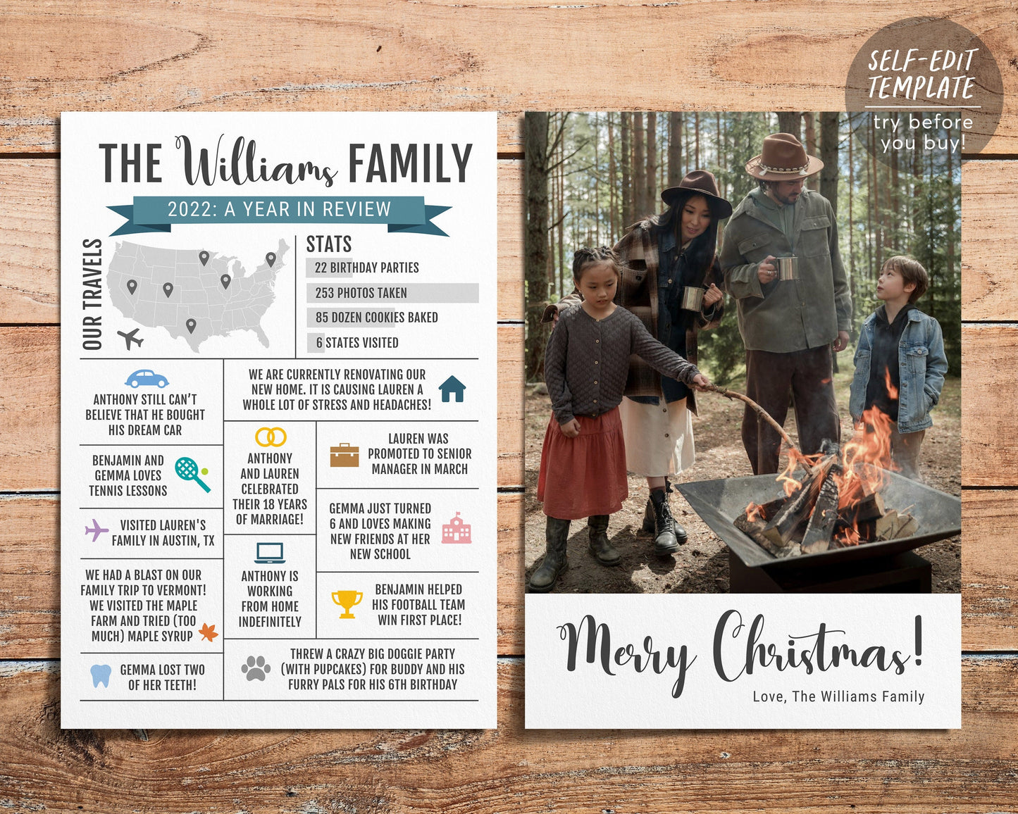 Year In Review Infographic Christmas Card  Editable Template, Modern New Year Card Photo Holiday Card, Year at a Glance Family Update