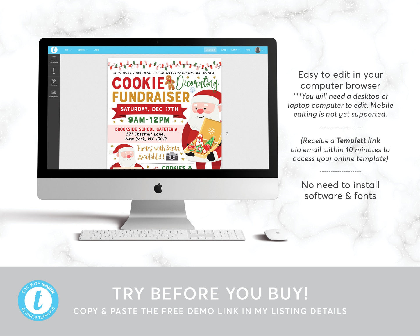 Christmas Cookie Decorating Flyer Editable Template, Holiday Cookie Decorating Fundraiser Charity Event, Church School Community Fundraiser
