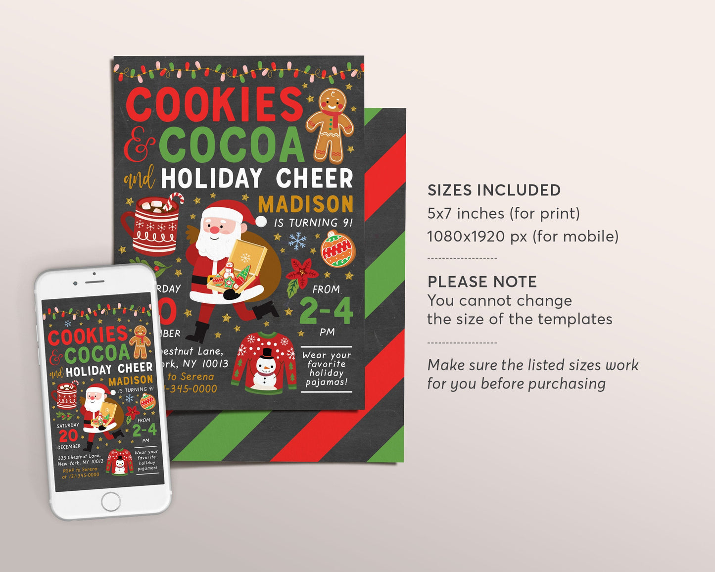 Cookies And Cocoa Birthday Invitation Editable Template, Cookies With Santa Christmas Invite Printable Evite, Cookie Swap Exchange