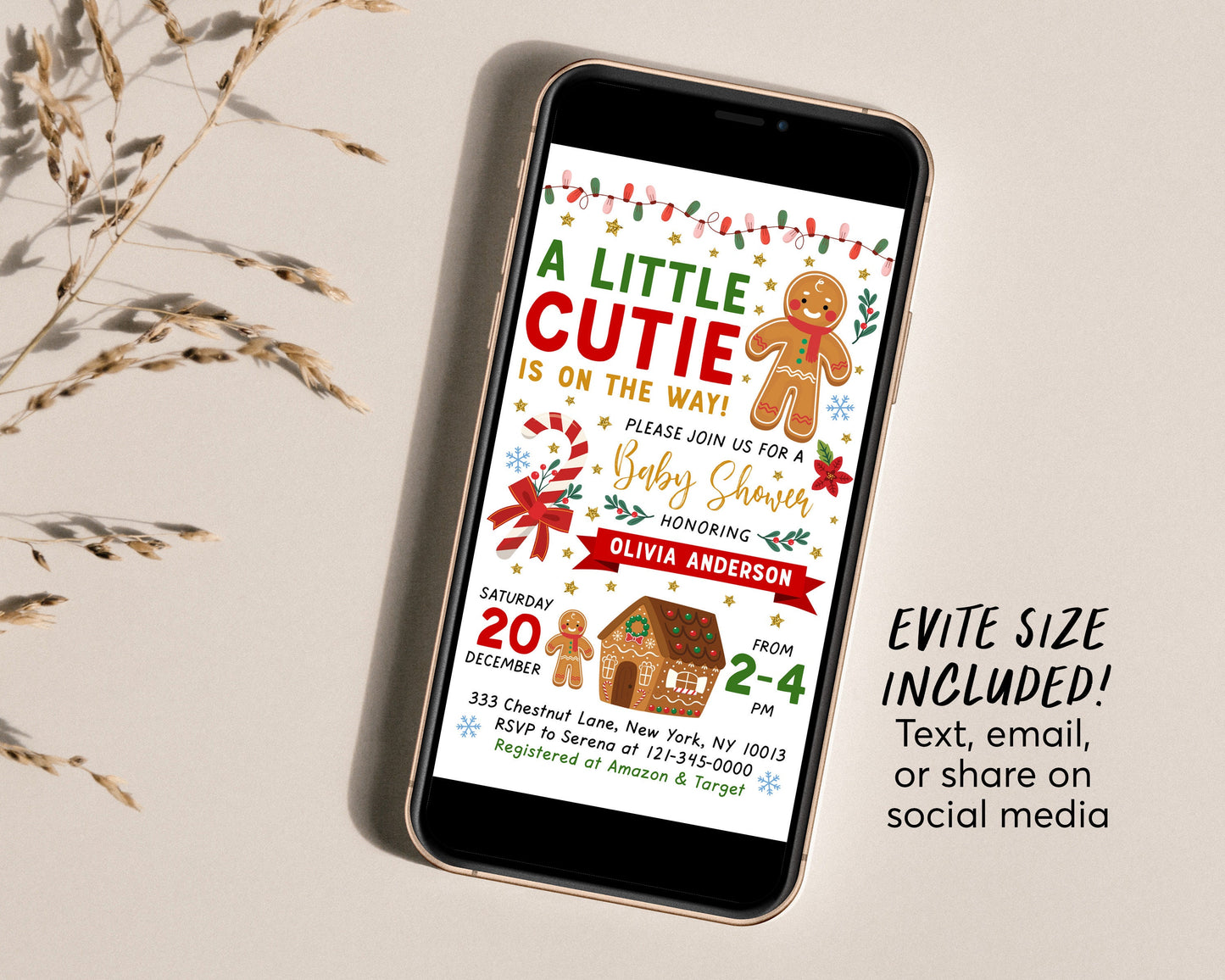 Gingerbread BOY Baby Shower Invitation Editable Template, A Baby Boy is on the Way Baby Sprinkle, Christmas Xmas Gingerbread House Invite
