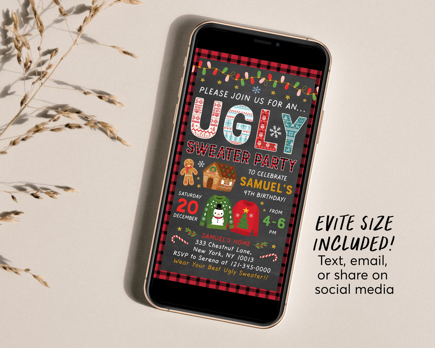 Ugly Sweater Birthday Invitation Editable Template, Christmas Ugly Sweater Contest Invite, Xmas Holiday Merry Little Christmas Party