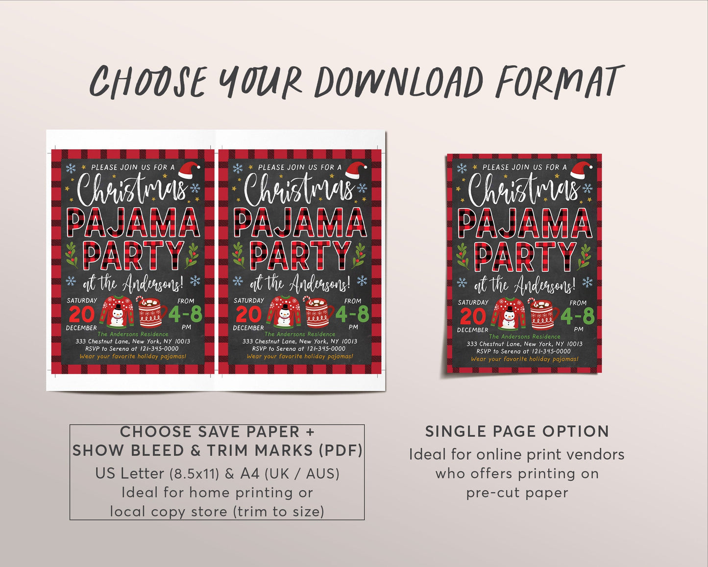 Christmas Pajama Party Invitation Editable Template, Kids Xmas Holiday Invite Printable, Kids PJs Sleepover Party, Flannel Buffalo Plaid