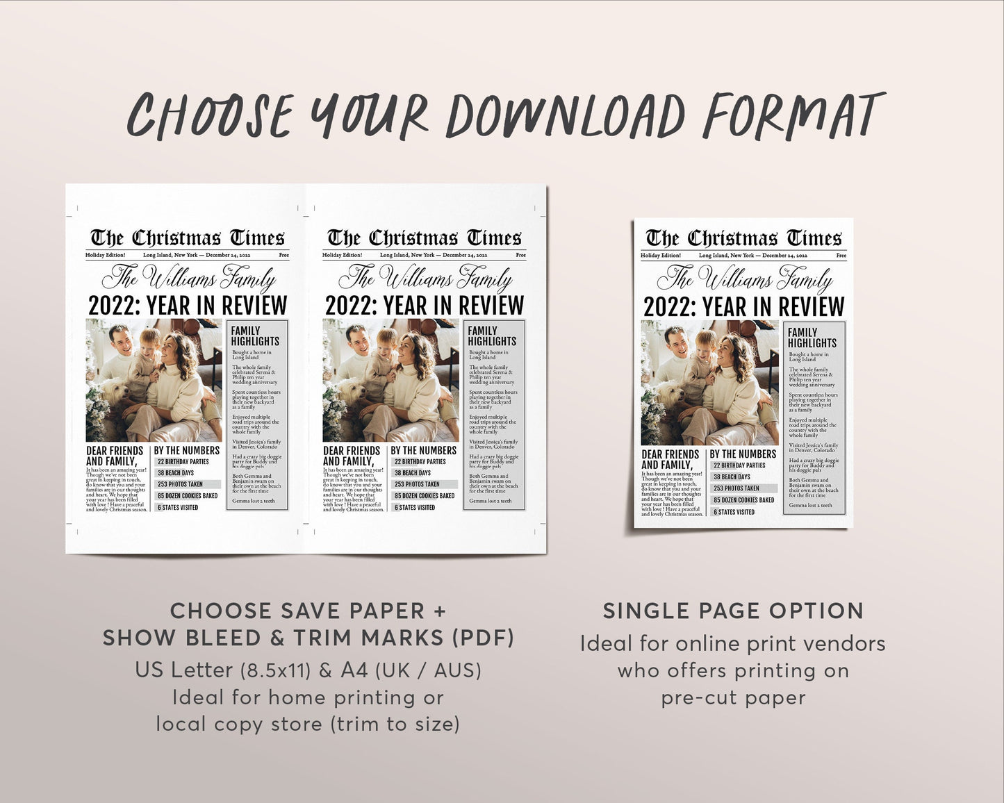 Mini 5x7 Christmas Family Newspaper Editable Template, Year In Review Newsletter Family Update Christmas Post, Holiday Xmas Letter Photo