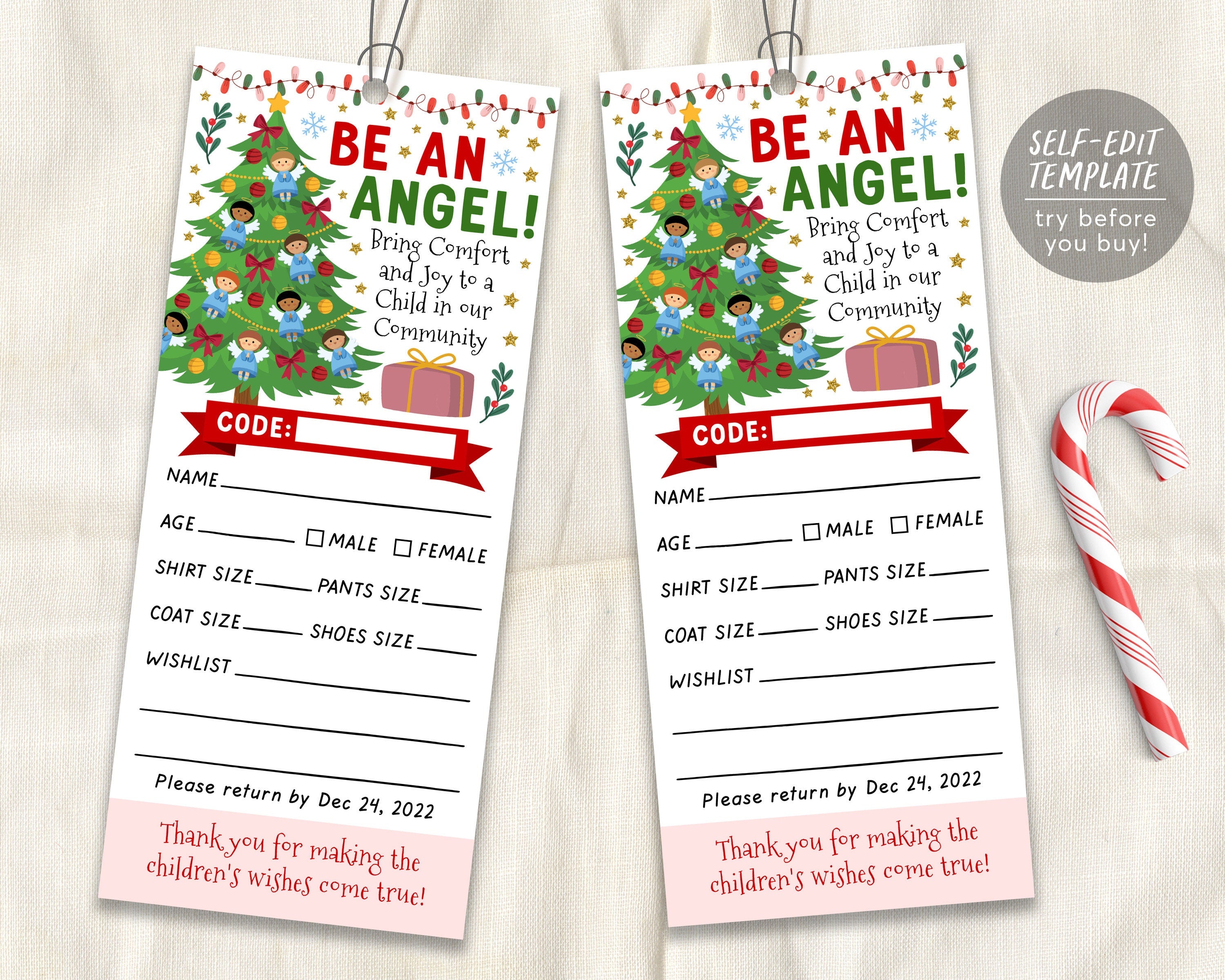 Christmas Giving Tree Gift Tag Editable Template Donation Slip With A