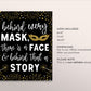 Masquerade Party Sign Printable, Behind Every Mask There Is A Face Poster, New Year Eve Prom Engagement Party, Black and Gold Party Decor