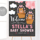 Bear Balloons GIRL Welcome Sign Editable Template, Teddy Bear Hot Air Balloon Baby Shower Sign, Welcome Sprinkle Poster Signage Decorations