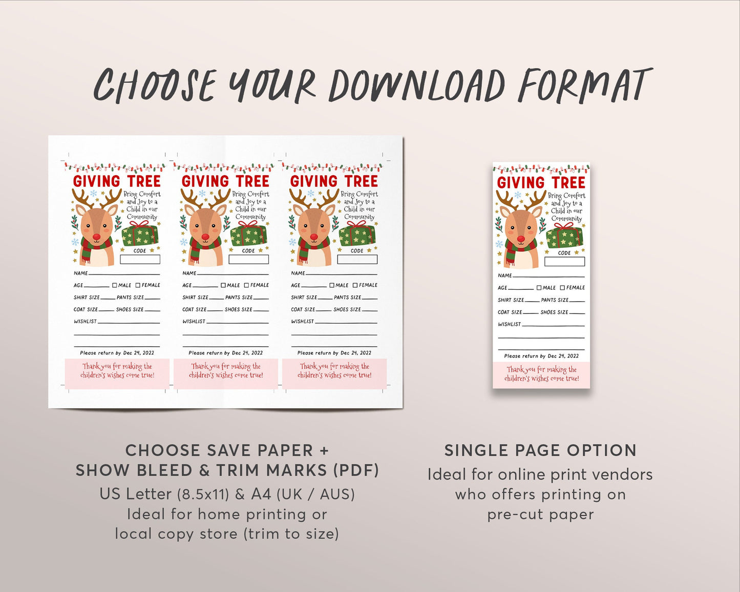 Christmas Giving Tree Gift Tag BUNDLE Editable Template, Donation Slip With Angel Santa Elf Printable, Charity Community Event Church School