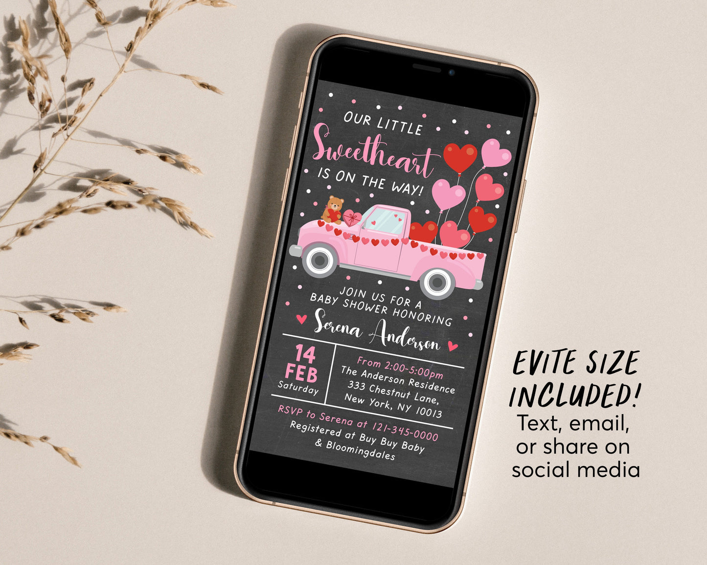 Valentine's Day GIRL Baby Shower BUNDLE Invitation Suite Set Editable Template, Little Sweetheart Books For Baby Diaper Raffle Thank You