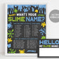 What's your Slime Name BOY Poster Printable, Slime Party Game Decor Ideas, Slime Game for Kids With Name Tags, Slime Station Sign