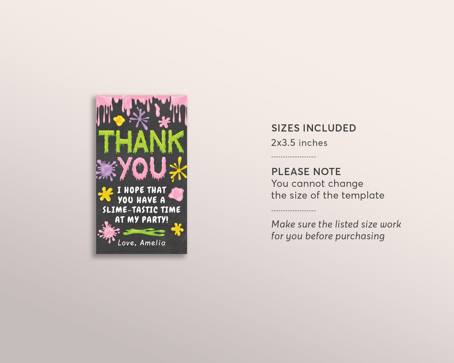 Slime GIRL Thank You Birthday Party Tags Editable Template, Slime Favor Tags For Kids, Time For Slime, Chalkboard Printable Instant Download