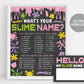 What's your Slime Name GIRL Poster Printable, Slime Party Game Decor Ideas, Slime Game for Kids With Name Tags, Slime Station Sign