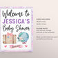 Travel Themed Girl Baby Shower Welcome Sign Editable Template, Adventure Floral Globe Unisex Shower Sign Sprinkle Poster Signage Decorations
