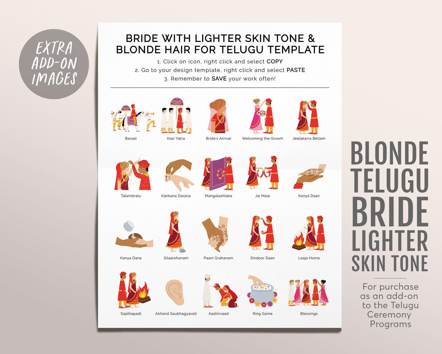 Blonde Telugu Bride With Lighter Skin Tone, Add-On Listing For The Telugu Ceremony Program
