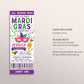 Mardi Gras Ticket Invitation Ticket Editable Template, Mardi Gras Fat Tuesday Birthday Party Invite, Masquerade Ball Sweet 16  VIP Pass