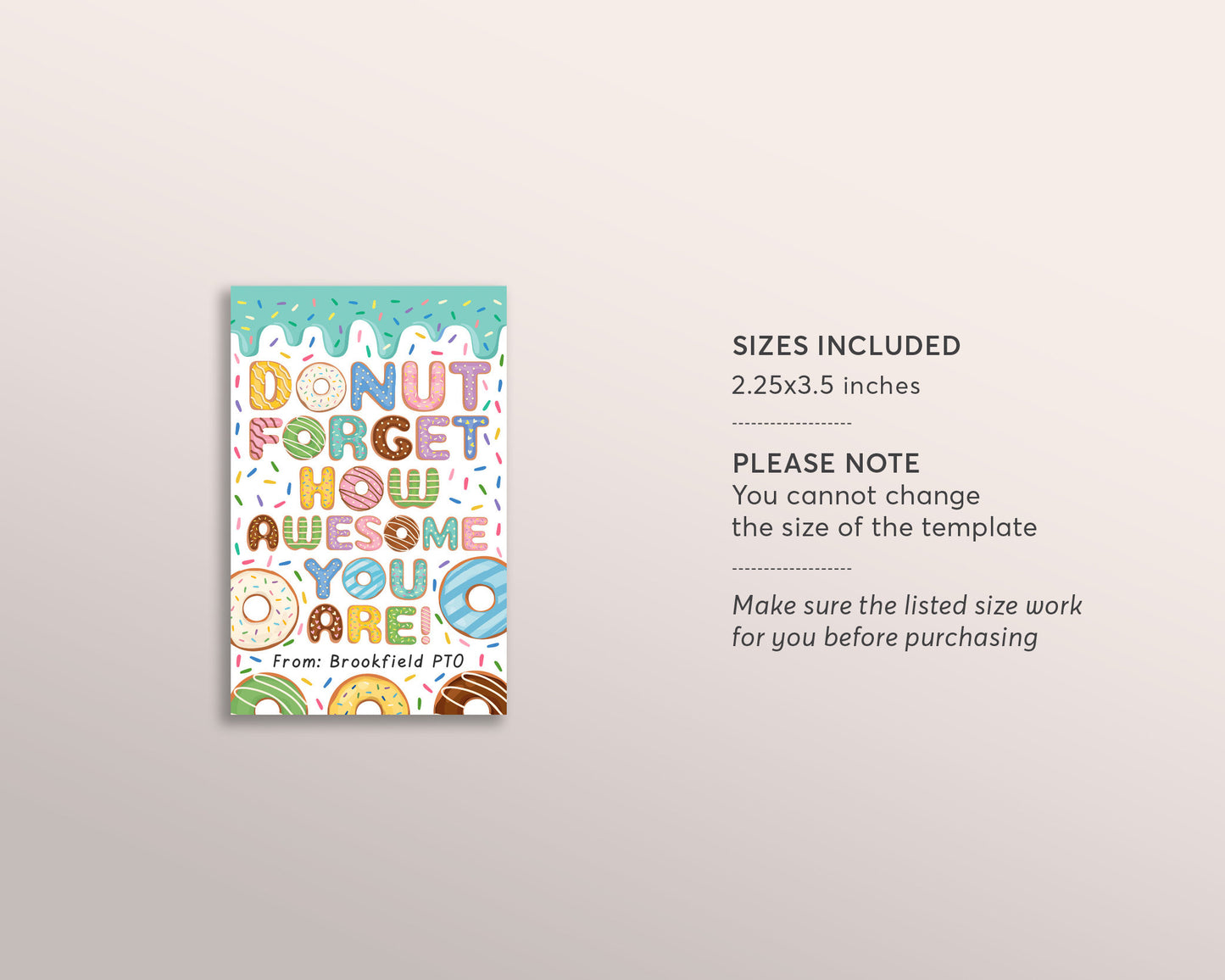 Donut Forget How Awesome You Are Gift Tag Editable Template, Thank You Favor Label for Teachers Nurse Staff PTO PTA Co-worker Boss Printable