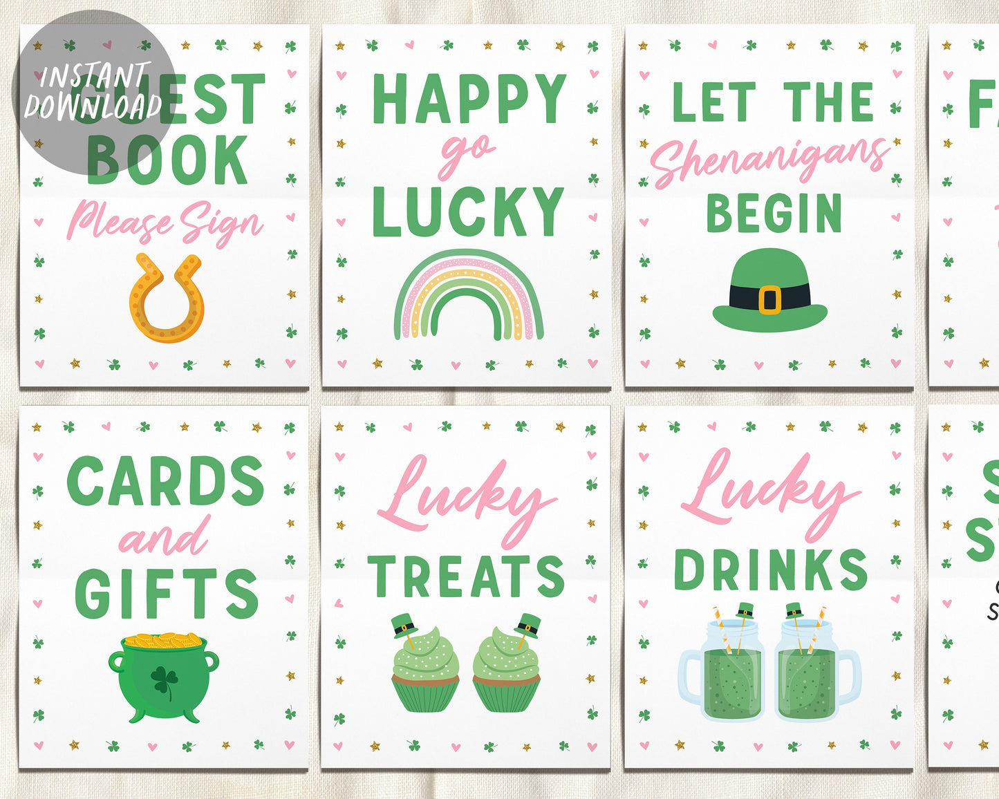 St. Patrick's Day Favors Table Sign Printable, Shamrock Birthday Party Baby Shower Decor, Cards and Gifts, Irish Shenanigans, Saint Patty's