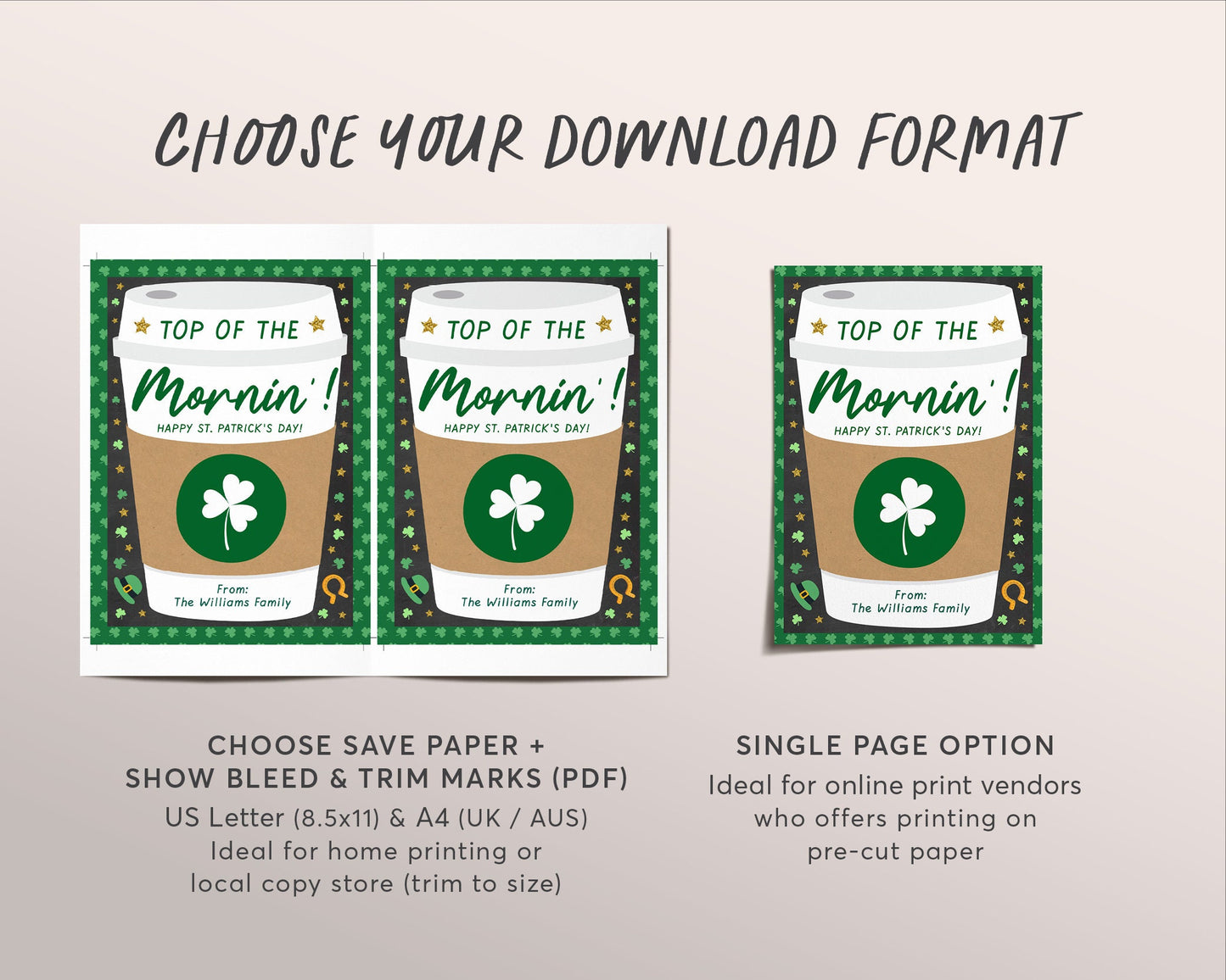 St. Patrick's Day Coffee Gift Card Holder Editable Template, Shamrock Coffee Tag, Teacher Nurse Staff Client Babysitter PTO, Thanks a Latte