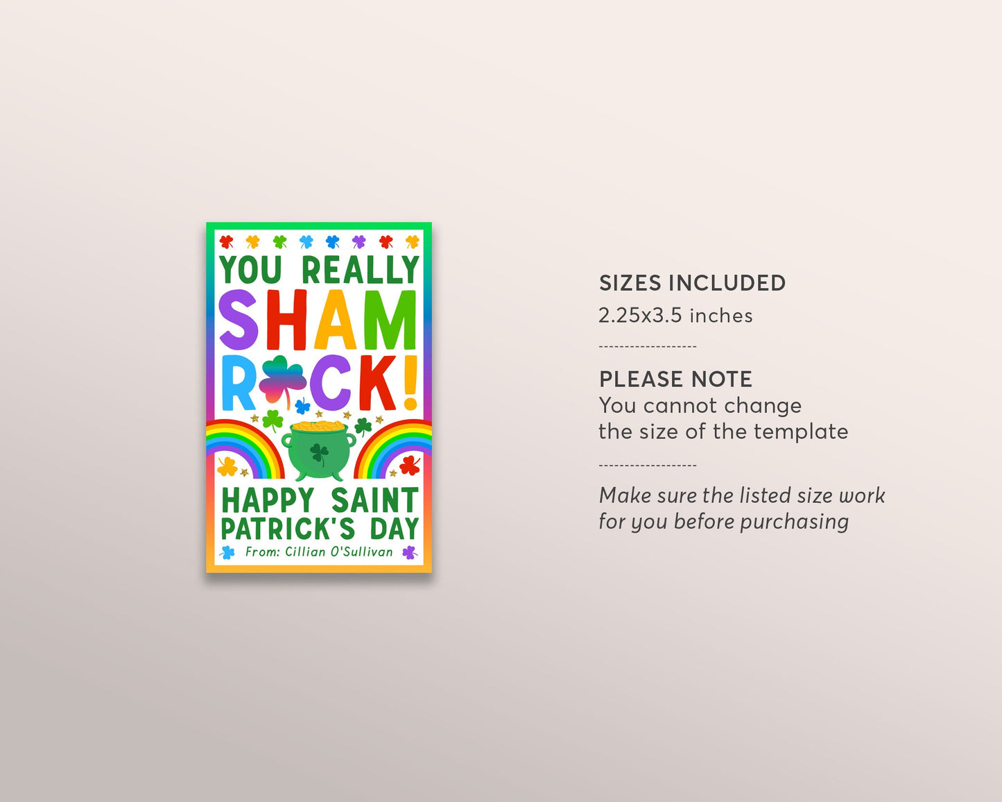 St Patrick's Day You Sham Rock Gift Tag Editable Template, Rainbow Shamrock Classroom Teacher Office Staff Co Workers Appreciation Favor Tag